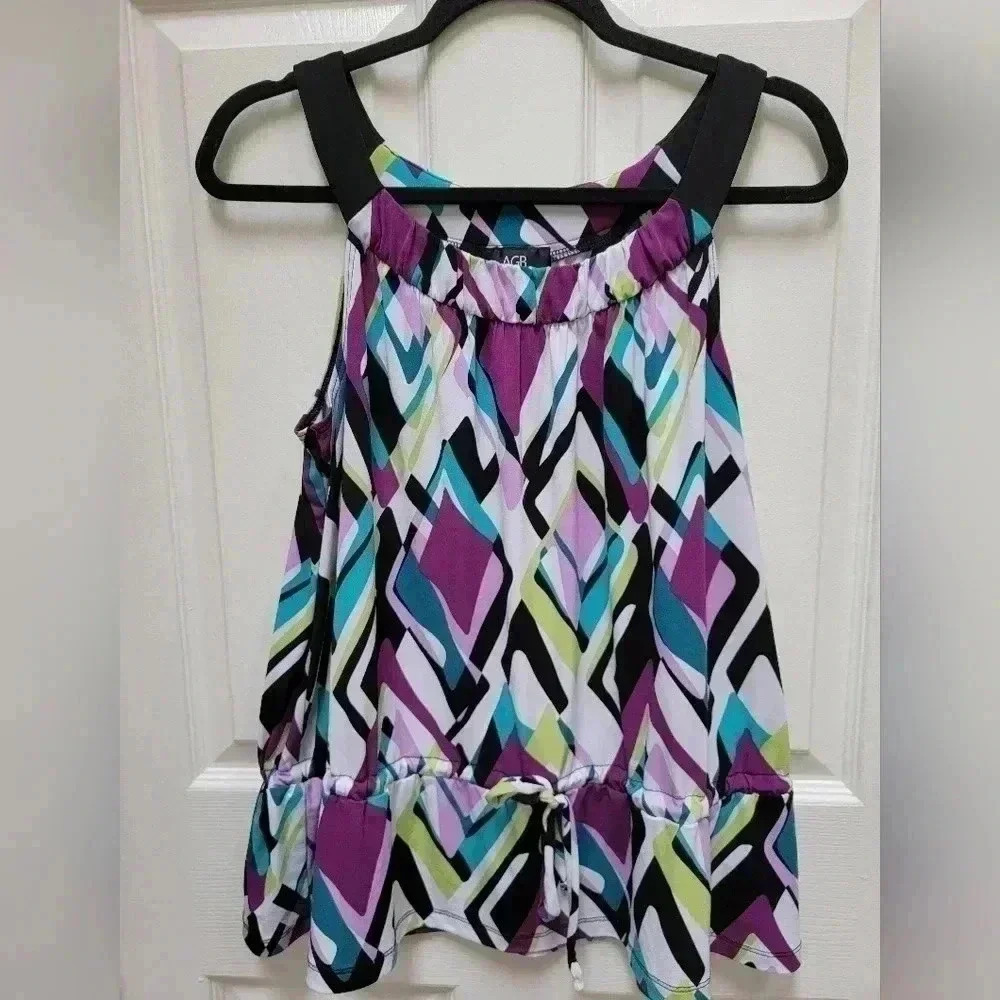AGB Round Neck Sleeveless Tank Top W/Adjustable Tie Waist Size Large
